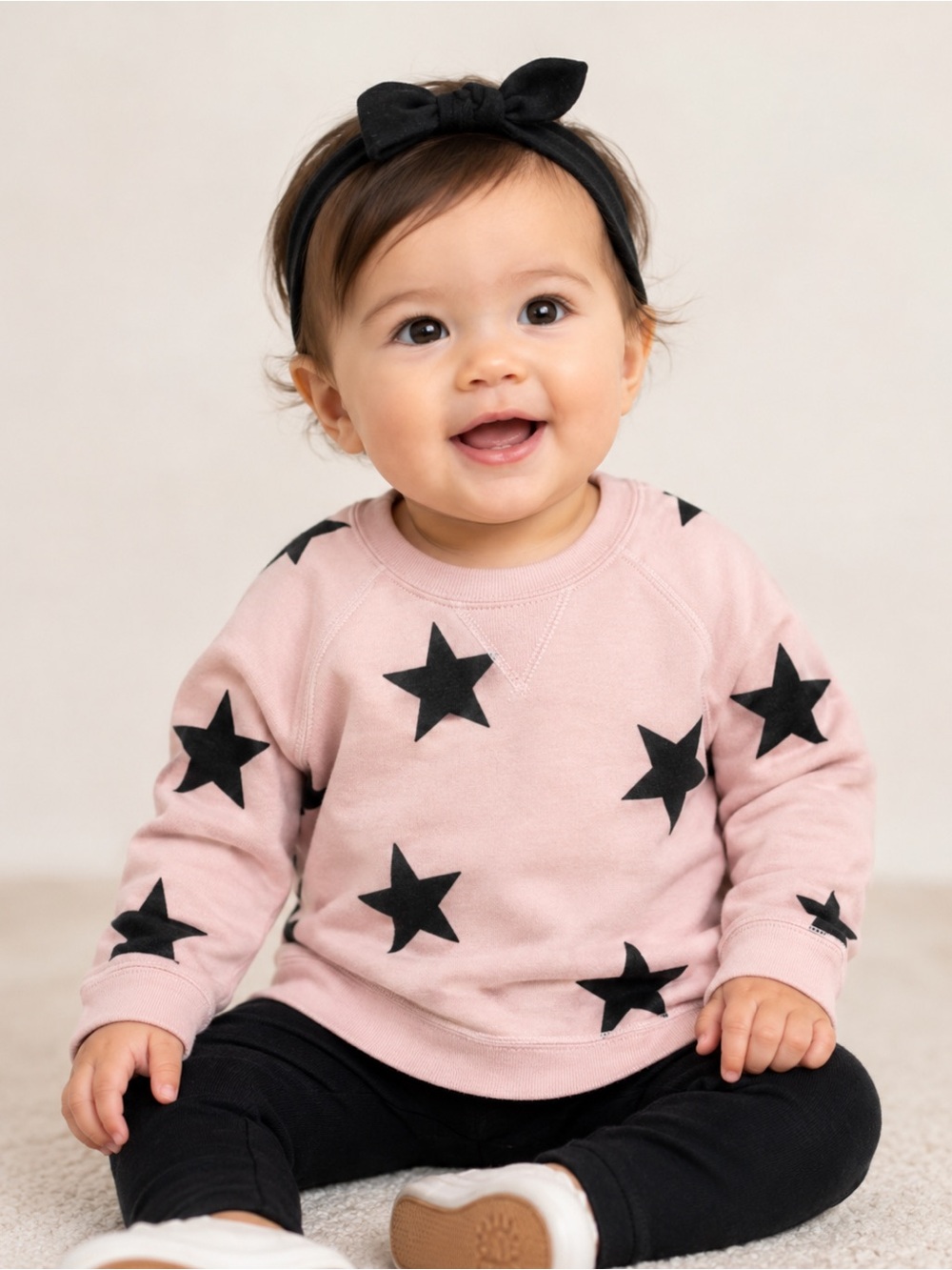 • Nununu • Baby Girls Star Print Sweatshirt Pink Black 0-6 Months